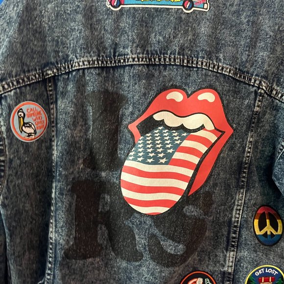 UPCYCLED HANDMADE BY ME ROLLING STONES JEAN JACKET PATCHES GRATEFUL DEAD DENIM - Picture 8 of 16